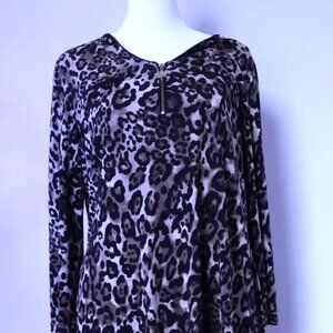 Anne Klein Women's Leopard Print Half Zip Dress Size Medium/Midi/Business Casual